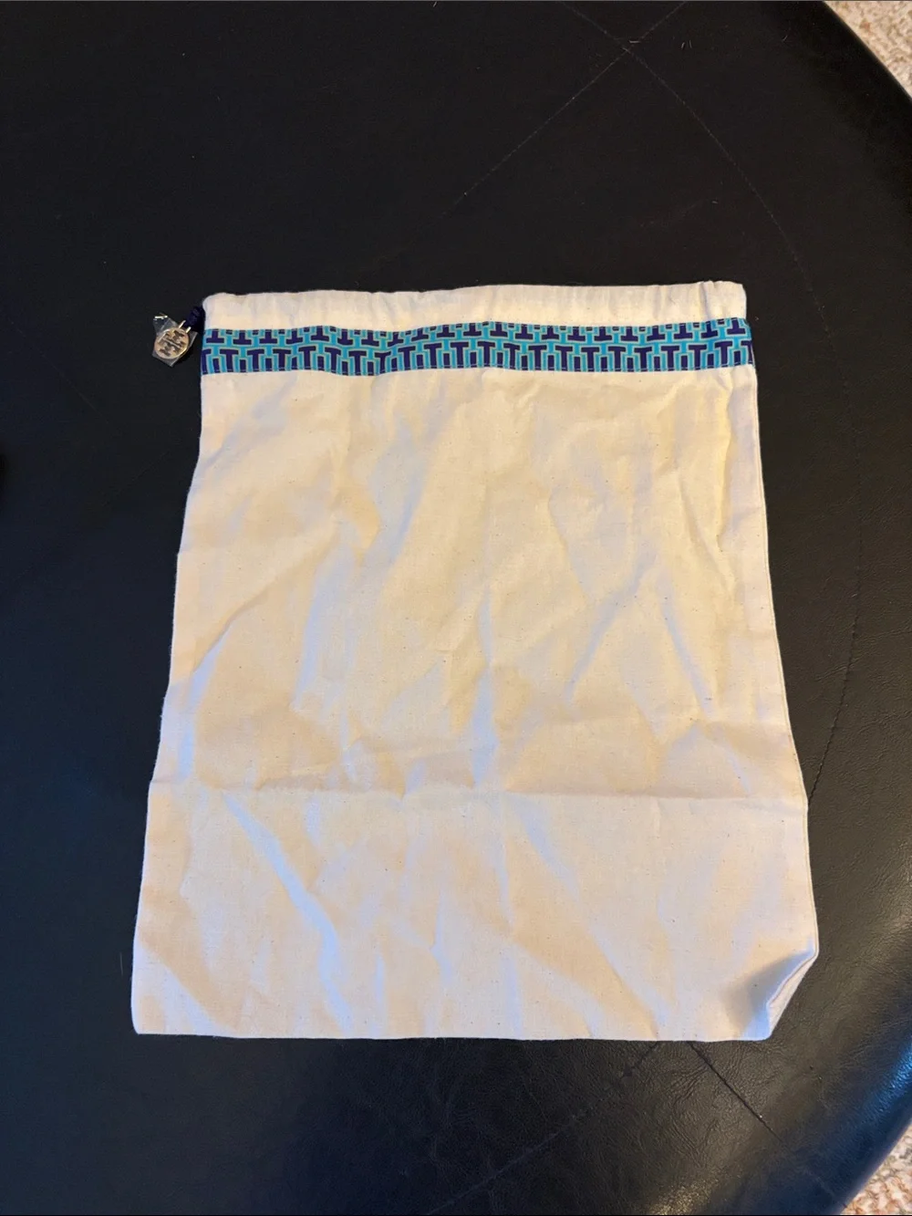 Tory Burch Cream Canvas Pouch dustbag Blue and Turquoise Trim
